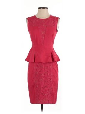 BCBGMaxAzria Sleeveless Lace-Panel Peplum Dress